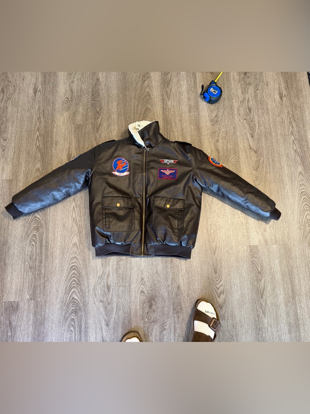 Top Gun Maverick Bomber Jacket Costume Youth L Faux Leather Cosplay Aviator
